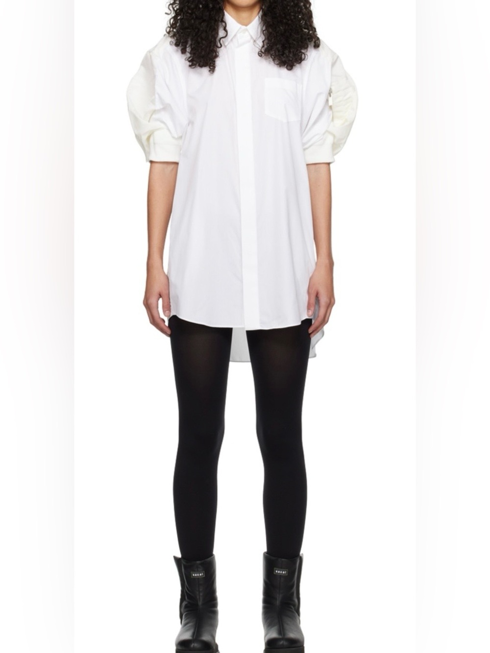 Sacai - White Women Button-Up Dress Shirt with signature balloon sleeves